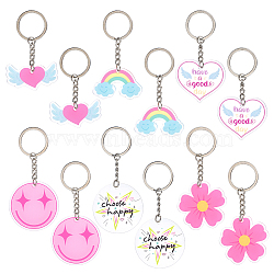 12Pcs 6 Style Acrylic Keychains, with Iron Rings, Mixed Shapes, Platinum, Mixed Color, 76~107mm, 2pcs/style(KEYC-HY0001-40)