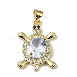 Rack Plating Real 18K Gold Plated Brass Micro Pave Cubic Zirconia Pendants, with Glass, Long-Lasting Plated, Lead Free & Cadmium Free, Turtle, Clear, 24x16.5x5.5mm, Hole: 3x3.5mm(KK-B084-06G-06)