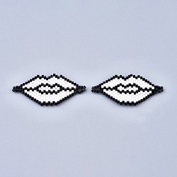 Handmade Seed Beads Links Connectors, with Elastic Thread, Loom Pattern, Lip, White, 19x41~42x1.5mm, Hole: 2~2.5mm(SEED-I012-44)