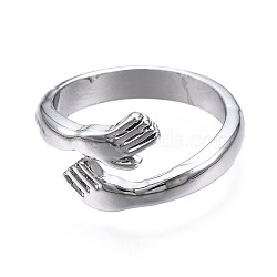 Rack Plating Alloy Cuff Rings, Open Rings, Cadmium Free & Lead Free, Hug, Platinum, US Size 7 1/4(17.5mm)(RJEW-T011-36P-RS)