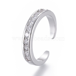 Adjustable Brass Toe Rings, Open Cuff Rings, Open Rings, with Clear Cubic Zirconia, Platinum, Size 3, Inner Diameter: 13.5mm(RJEW-EE0002-06P)