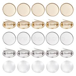 DIY Blank Dome Brooch Making Kit, Including Flat Round 304 Stainless Steel Brooch Settings, Glass Cabochons, Golden & Stainless Steel Color, 40Pcs/box(DIY-UN0004-40)