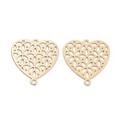 Long-Lasting Plated Brass Links Connector Charms, Hollow Heart, Light Gold, 16x15x0.3mm, Hole: 1.2mm(KK-K336-46B-KCG)