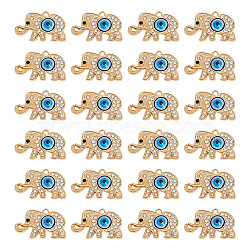 24Pcs Alloy Rhinestone Pendants, Elephant with Evil Eye Charms, Light Gold, 19x30x4mm, Hole: 2mm(ALRI-GO0001-01)