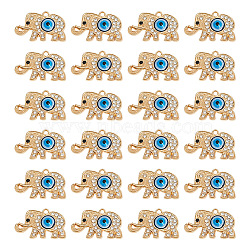 GOMAKERER 24Pcs Alloy Rhinestone Pendants, Elephant with Evil Eye Charms, Light Gold, 19x30x4mm, Hole: 2mm(ALRI-GO0001-01)