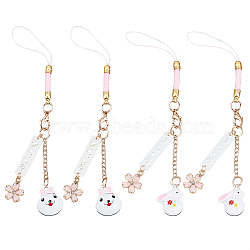 4Pcs 2 Style Alloy Mobile Accessories Decoration, Polyester Rope, with Brass & Iron Finding, Resin Pendant, Flower and Rabbit, Colorful, 14.5~15cm, 2pcs/style(MOBA-OC0001-01)