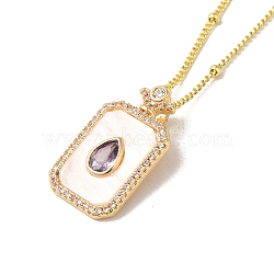Brass Micro Pave Clear Cubic Zirconia Pendants Necklaces, with Shell, Real 18K Gold Plated, Rectangle, 17.52 inch(44.5cm)(NJEW-K269-02B-G)