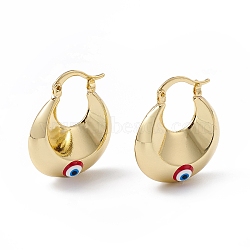 Enamel Evil Eye Thick Hoop Earrings, Real 18K Gold Plated Brass Jewelry for Women, FireBrick, 27x23x9mm, Pin: 1mm(EJEW-A093-02G-10)