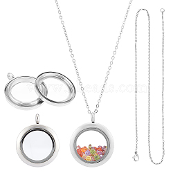 DIY Picture Photo Necklace Making Kit, Including 304 Stainless Steel Cable Chain Necklace & Flat Round Locket Pendants, Stainless Steel Color, Necklace: 450mm, 2mm(DIY-UN0005-60P)