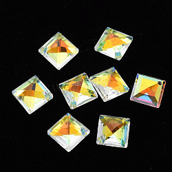 Electroplate Glass Charms, Silver Plated Bottom, Faceted, Rhombus, Clear AB, 11x11x5mm, Hole: 1mm, about 84pcs/board, 5board/box(EGLA-N006-021A-04)