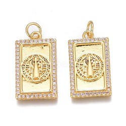 Brass Micro Pave Clear Cubic Zirconia Pendants, Long-Lasting Plated, With Jump Ring, Rectangle, Real 18K Gold Plated, 21x12x2mm, Hole: 3mm, Jump Ring: 5x1mm(ZIRC-Z008-41G)