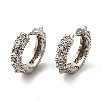 Clear Cubic Zirconia Hoop Earrings, Rack Plating Brass Chunky Earrings for Women, Platinum, 17x19x4mm