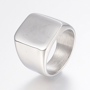 304 Stainless Steel Signet Band Rings for Men, Wide Band Finger Rings, Rectangle, Stainless Steel Color, 17~22mm