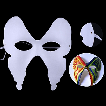 DIY Unpainted Masquerade Mask, White Plain Half Face Paper Mask for Party Decoration, Butterfly Pattern, 190x170mm