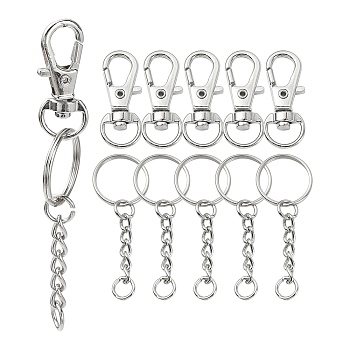 DIY Keychain Making Kit, Including Alloy Swivel Lobster Claw Clasps, Iron Split Key Rings, Jump Rings, Platinum, 50Pcs/bag