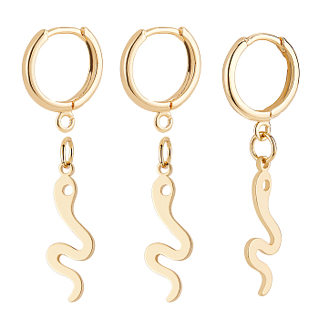 BENECREAT DIY Earring Making, with 10Pcs Brass Huggie Hoop Earring Findings, 10Pcs Snake Brass Charms, Real 18K Gold Plated, Charms: 22x8x1mm