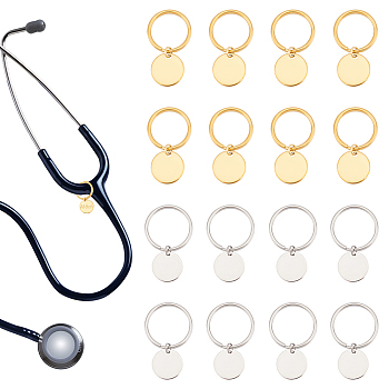 304 Stainless Steel Stethoscope Tag Pendant Decoration, Flat Round, 3.5cm, 2 colors, 8pcs/color, 16pcs/set