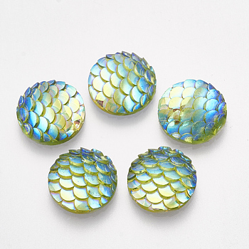 Resin Cabochons, Flat Round with Mermaid Fish Scale, Dodger Blue, 12x3mm