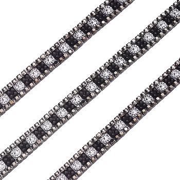 Beadthoven Hotfix with Two Rows Rhinestone, Hot Melt Adhesive on the Back, Costume Accessories, Rectangle, Black Diamond, 9mm