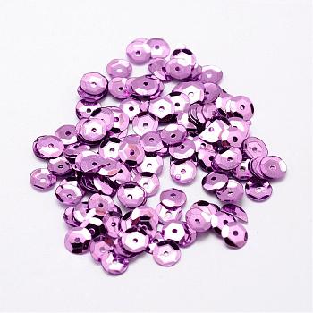 Plastic Paillette Beads, Semi-cupped Sequins Beads, Center Hole, Plum, 6~7x0.5mm, Hole: 1mm
