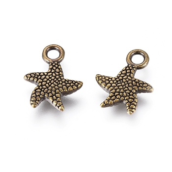 Tibetan Style Alloy Pendants, Starfish/Sea Stars, Cadmium Free & Nickel Free & Lead Free, Antique Bronze, 16.5x12.5x2.5mm, Hole: 1.5mm