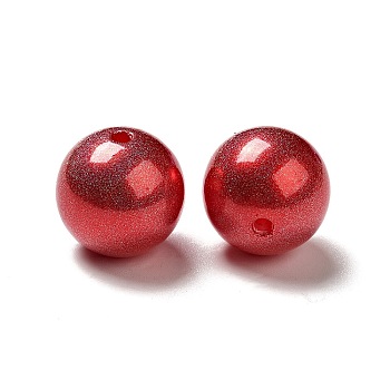 ABS Plastic Imitation Pearl Beads, Round, Red, 15~16x15mm, Hole: 2mm