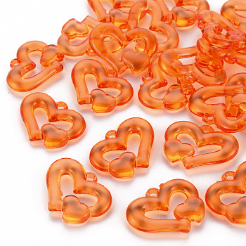 Transparent Acrylic Beads, Heart to Heart, Coral, 27x34x6mm, Hole: 3mm, about 191pcs/500g