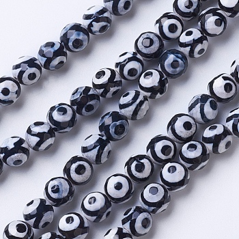 Natural Grade A Agate Beads Strands, Dyed & Heated, Round, Faceted, Black, 10mm, Hole: 1.2mm, about 37pcs/strand, 14.9 inch(38cm)