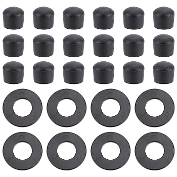 CHGCRAFT 20Pcs Flat Round ABS Plastic Washers, with 20Pcs Column Billiard End Caps, for Foosball, Black, Washer: about 38.5x2mm, hole: 17.5mm, End Cap: about 19.5x18mm, hole: 15.5mm