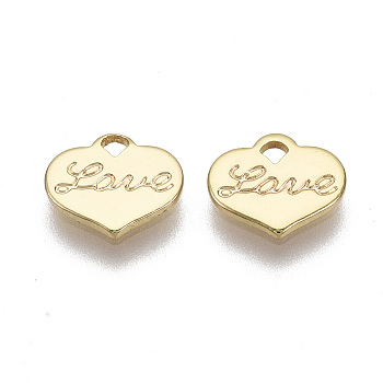 Brass Charms, Heart, Nickel Free, Real 18K Gold Plated, 7x8x1mm, Hole: 1mm