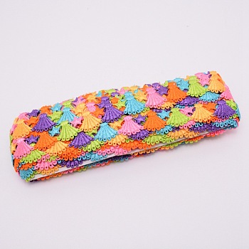 Star Embroidered Polyester Ribbon, Edge Trim Ribbon, for DIY Sewing Supplies, Colorful, 1"(25mm), about 15yards/card(13.72m/card)