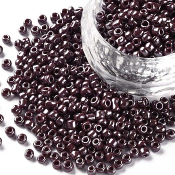 8/0 Glass Seed Beads, Opaque Colors Lustered, Round, Round Hole, Indian Red, 8/0, 3mm, Hole: 1mm, about 1111pcs/50g, 50g/bag, 18bags/2pounds