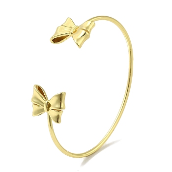 Rack Plating Brass Bowknot Open Cuff Bangles, Torque Bangles for Women, Cadmium Free & Lead Free, Long-Lasting Plated, Real 18K Gold Plated, Inner Diameter: 2-3/8 inch(6.05cm)