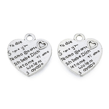 Tibetan Style Alloy Pendants, Cadmium Free & Lead Free, Heart with Word, Antique Silver, 21.5x20x1.5mm, Hole: 2.5mm, about 450pcs/1000g