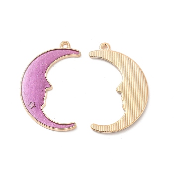Alloy Enamel Pendants, Crescent Moon with Face Charm, Golden, Old Lace, 32x19.5x1.5mm, Hole: 1.4mm