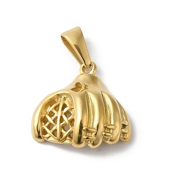 PVD Vacuum Plating 304 Stainless Steel Pendants, Golden, Baseball Theme Charm, Palm, 24x24.5x8.5mm, Hole: 4.5x8.5mm