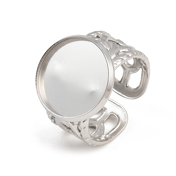 304 Stainless Steel Cuff Ring Components, Round Pad Ring Setting, Stainless Steel Color, 11mm, US Size 9 3/4(19.5mm), Tray Size: 16mm