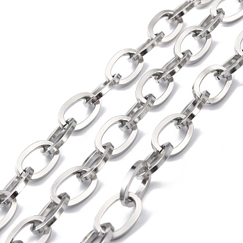 304 Stainless Steel Cable Chains, Unwelded, with Spool, Flat Oval, Stainless Steel Color, 17.5x11.5x2mm, about 16.40 Feet(5m)/Roll