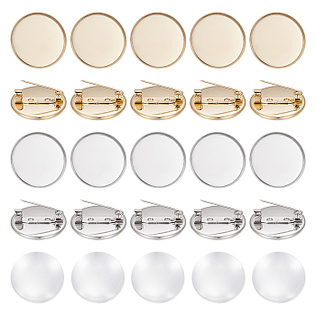 DIY Blank Dome Brooch Making Kit, Including Flat Round 304 Stainless Steel Brooch Settings, Glass Cabochons, Golden & Stainless Steel Color, 40Pcs/box