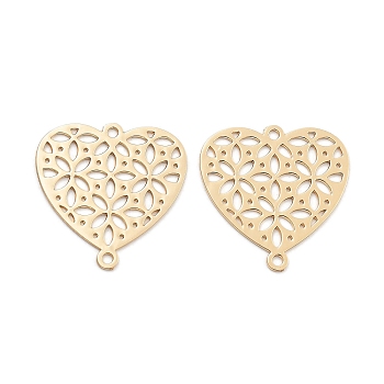 Long-Lasting Plated Brass Links Connector Charms, Hollow Heart, Light Gold, 16x15x0.3mm, Hole: 1.2mm