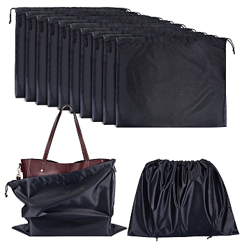 Cloth Imitation Silk Dustproof Storage Pouches, Portable Travel Drawstring Bag, Rectangle, Black, 39.7x50x0.45cm, 12pcs/bag