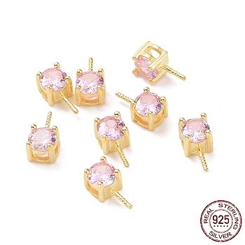 925 Sterling Silver Peg Bails, with Cubic Zirconia, Square, Golden, Plum, 9x4x4.5mm, Hole: 2.5x1.5mm, Pin: 0.6mm