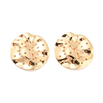 Rack Plating Brass Pendants, Textured, Flat Round Charm, Real 18K Gold Plated, 24~24.5x2.5mm, Hole: 1.2mm