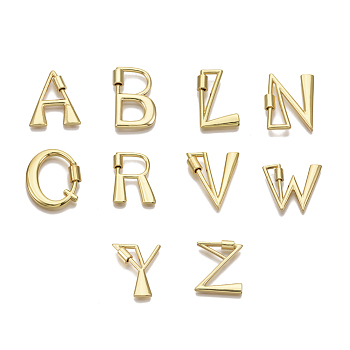 Brass Screw Carabiner Lock Charms, for Necklaces Making, Real 18K Gold Plated, Nickel Free, Random Mixed Letters, 28.5~33x14~33.5x2.5mm