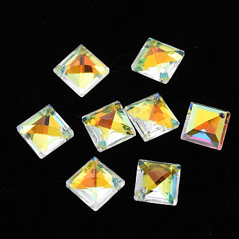 Electroplate Glass Charms, Silver Plated Bottom, Faceted, Rhombus, Clear AB, 11x11x5mm, Hole: 1mm, about 84pcs/board, 5board/box