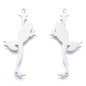 201 Stainless Steel Connector Charms, Frog, Stainless Steel Color, 46x23x1mm, Hole: 1.5mm