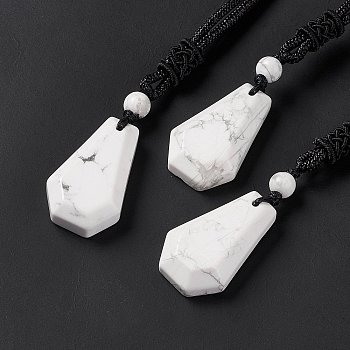 Natural Howlite Hexagon Pendant Necklace with Nylon Cord, Gemstone Jewelry for Men Women, 25.20 inch(64cm)