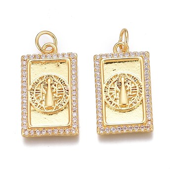 Brass Micro Pave Clear Cubic Zirconia Pendants, Long-Lasting Plated, With Jump Ring, Rectangle, Real 18K Gold Plated, 21x12x2mm, Hole: 3mm, Jump Ring: 5x1mm