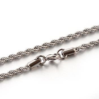 304 Stainless Steel Rope Chain Necklaces, with Lobster Claw Clasps, Stainless Steel Color, 17.7 inch(45cm), 3mm