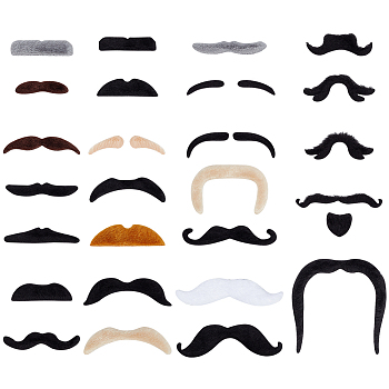 BENECREAT 2 Sets 2 Style Self-adhesive Polyester Beards and Mustaches for Masquerade Party Halloween Chrismas Cosplay Costume Supplies, Mixed Color, 12~90x9~112x1mm, 1 set/style